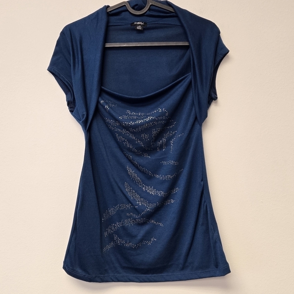 Rhapsody Y2K Embellished Animal Print Top Blue L